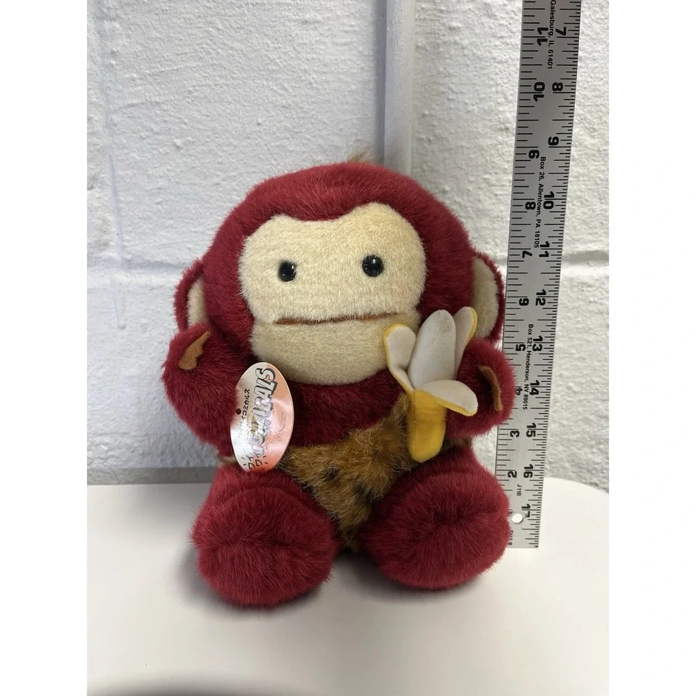 NWT Banana Chitan Sekiguchi Monchhichi Monkey Plush Dark‎ Red Burgundy 1991